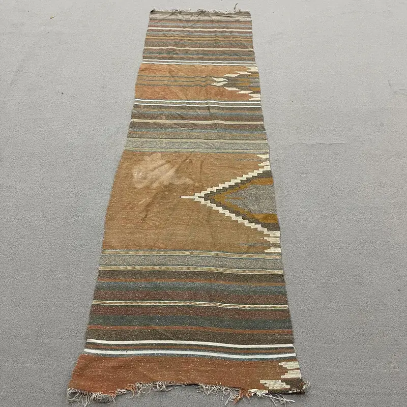 Turuncu ve Mavi İkat Halı, 2,2x7,8 ft Canlı Dekor