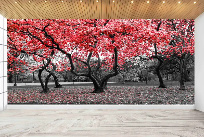 Papel pintado estampado elegante: decoración de paisajes naturales con vistas a los árboles