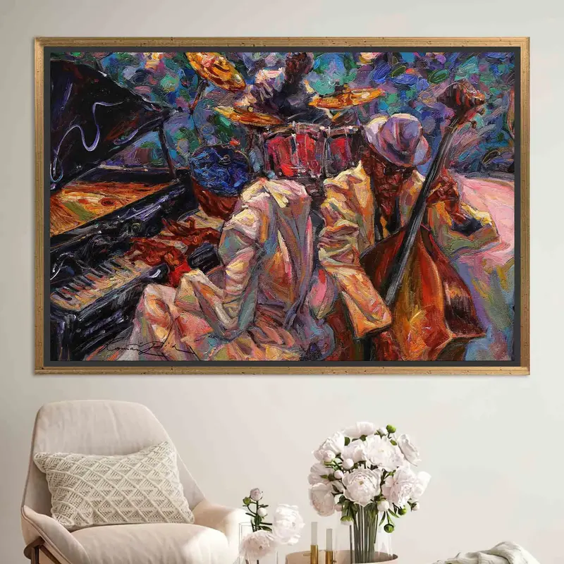 ジャズ クラブ キャンバス: 鮮やかな音楽室のシーン プリント