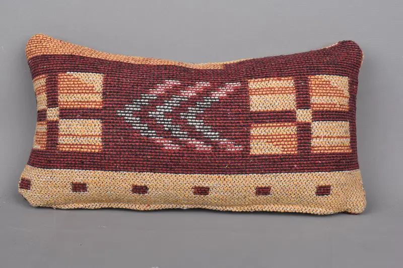 Pillow for Couch, Pillow, Boho Pillow, Farmhouse Cushion Cover, Throw Kilim Pillow, Neutral Throw Pillow Case, 8x16 Red Cushion Case - 3