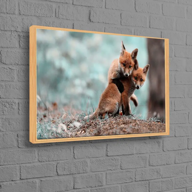 Elegante lienzo de paisaje forestal: arte de animales salvajes y lindos zorros