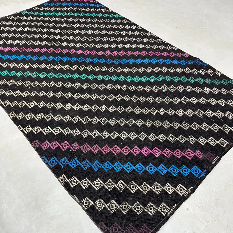 Vintage Turkish Rug, 5.2x8.7 ft Kilim Rug, Black Blue Patchwork Rug - 1