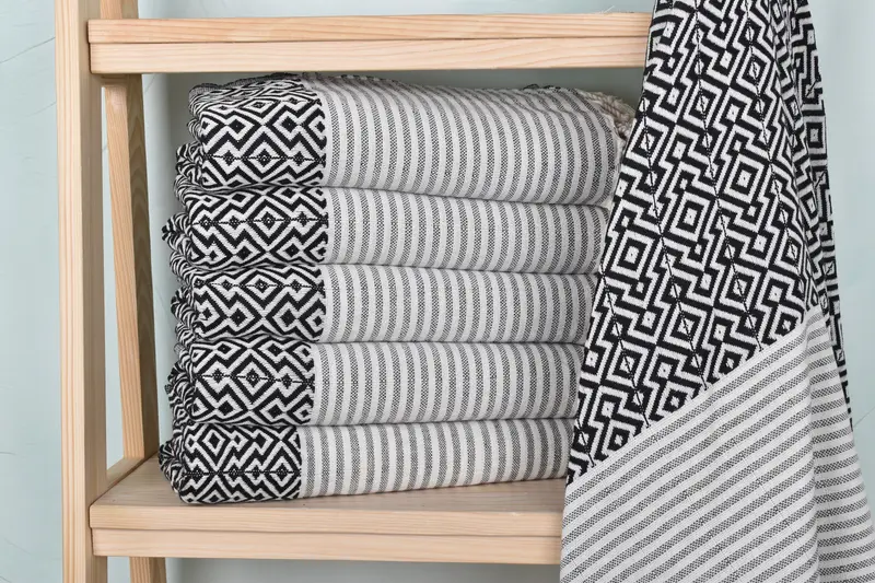 Turkish Bath Towel Black Organic Cotton/Linen Diamond Towel, 38x75 Inches
