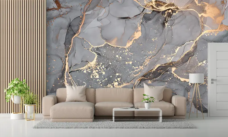 Zarif Gri Mermer Baskılı Duvar Kağıdı: Modern Lüks Dekor