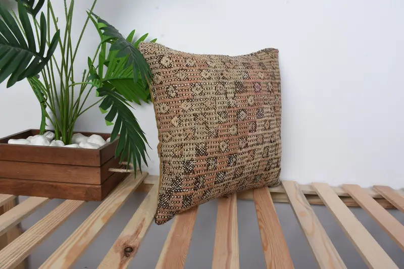 Cushion Cover, Tapestry Pillow Cover, Outdoor Cushion Cover, Turkish Kilim Pillow, 16x16 Brown Pillow Sham, Gift Pillow, Throw Kilim Pillow - 4