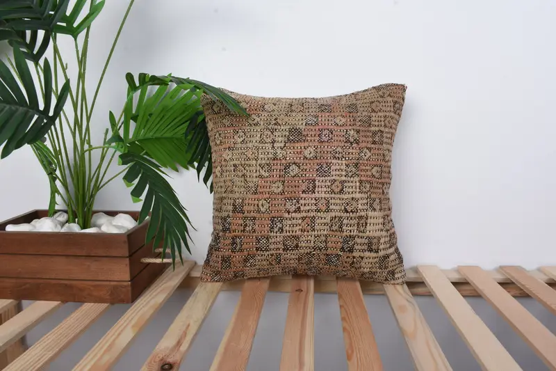 Cushion Cover, Tapestry Pillow Cover, Outdoor Cushion Cover, Turkish Kilim Pillow, 16x16 Brown Pillow Sham, Gift Pillow, Throw Kilim Pillow - 1