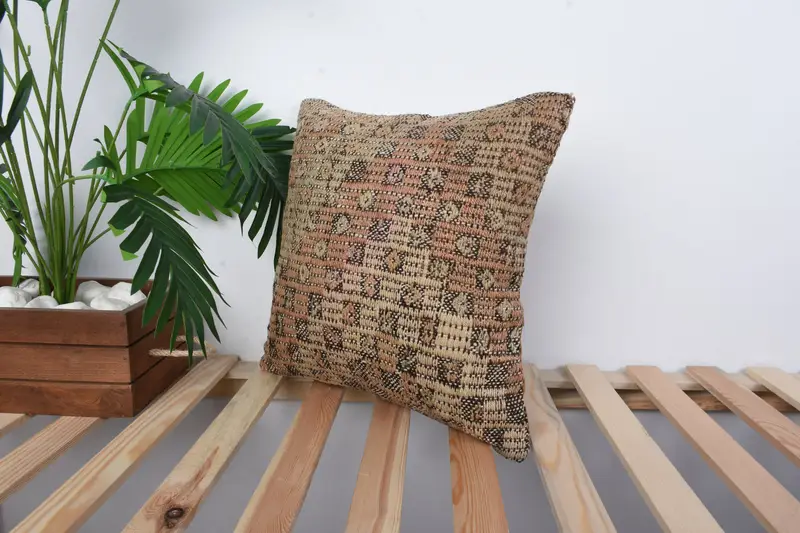 Cushion Cover, Tapestry Pillow Cover, Outdoor Cushion Cover, Turkish Kilim Pillow, 16x16 Brown Pillow Sham, Gift Pillow, Throw Kilim Pillow - 5
