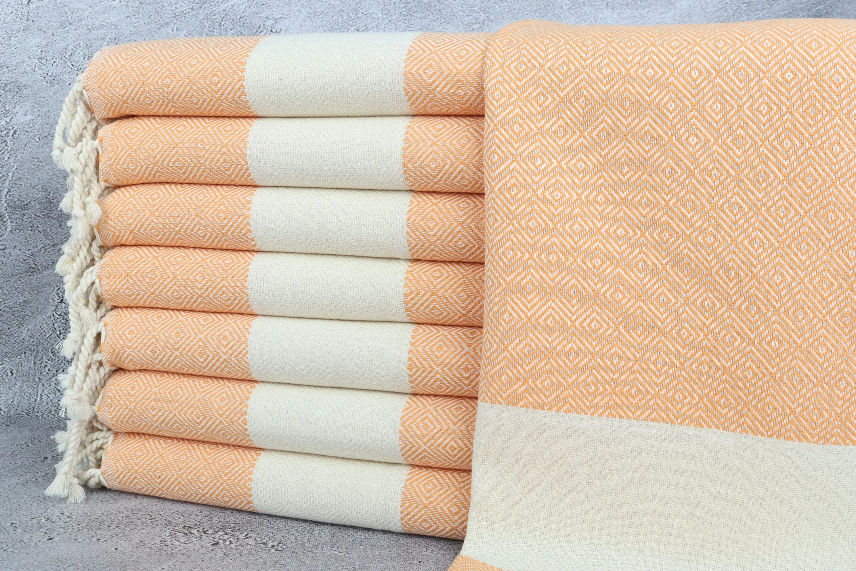 Wedding Favors Orange Cotton Dish Towel, Diamond Tea Towel, 20x40 Inches - 1