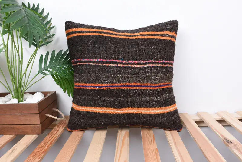 Ethnical Kilim Rug Pillow, Home Decor Pillow, Cushion Cover, Outdoor Patio Pillow Sham, Kilim Pillow Cover, 18x18 Brown Pillow - 1