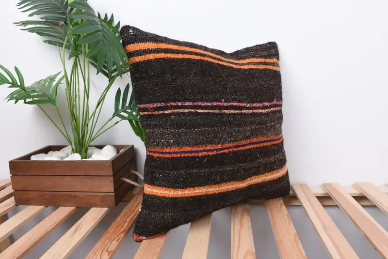 Ethnical Kilim Rug Pillow, Home Decor Pillow, Cushion Cover, Outdoor Patio Pillow Sham, Kilim Pillow Cover, 18x18 Brown Pillow - 4