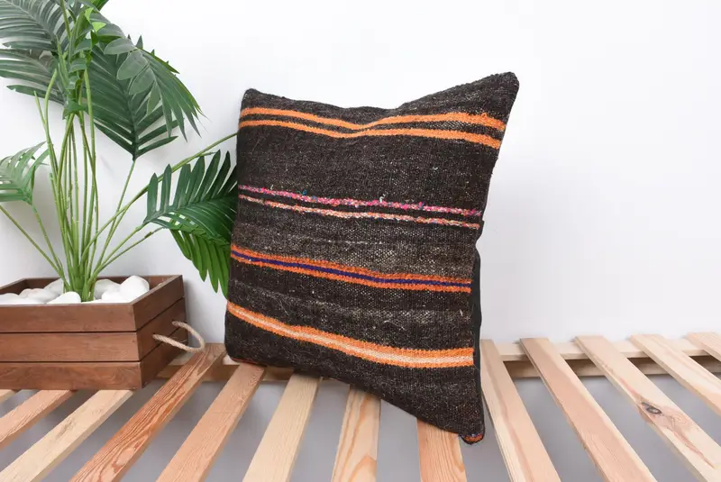 Ethnical Kilim Rug Pillow, Home Decor Pillow, Cushion Cover, Outdoor Patio Pillow Sham, Kilim Pillow Cover, 18x18 Brown Pillow - 5