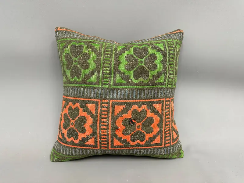 18x18 Green Cushion Case, Vintage Pillow, Cushion Case, Morroccon Kilim Cushion Cushion Case, Ethnical Kilim Rug Pillow, Gift Pillow - 4