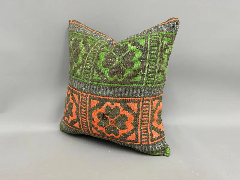 18x18 Green Cushion Case, Vintage Pillow, Cushion Case, Morroccon Kilim Cushion Cushion Case, Ethnical Kilim Rug Pillow, Gift Pillow - 3