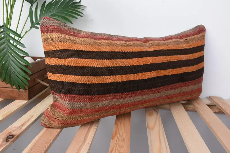 Turkish Pillow, Pillow, Morroccon Kilim Cushion Cushion, Home Decor Pillow, Patio Cushion, 12x24 Orange Cushion Case, Pillow for Couch - 5