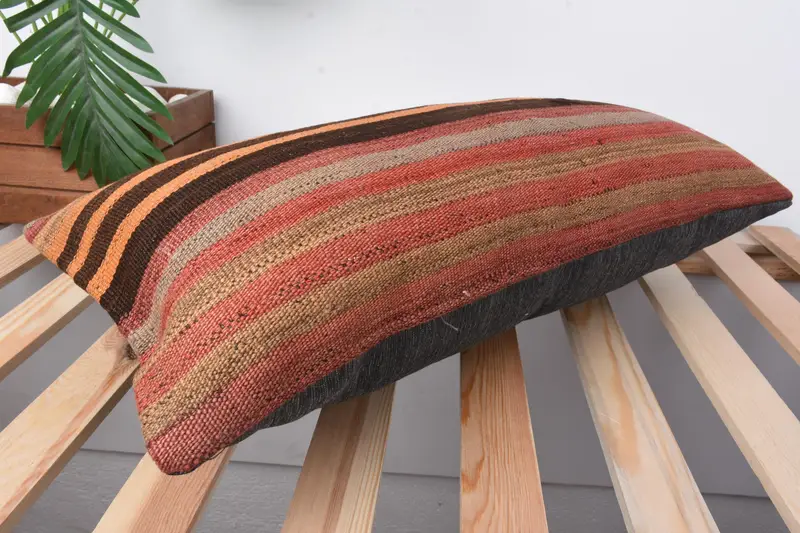 Turkish Pillow, Pillow, Morroccon Kilim Cushion Cushion, Home Decor Pillow, Patio Cushion, 12x24 Orange Cushion Case, Pillow for Couch - 6