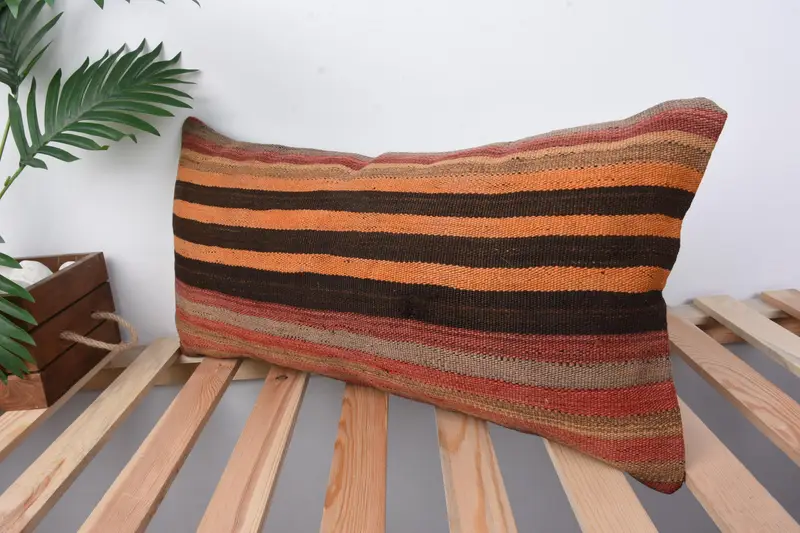 Turkish Pillow, Pillow, Morroccon Kilim Cushion Cushion, Home Decor Pillow, Patio Cushion, 12x24 Orange Cushion Case, Pillow for Couch - 4