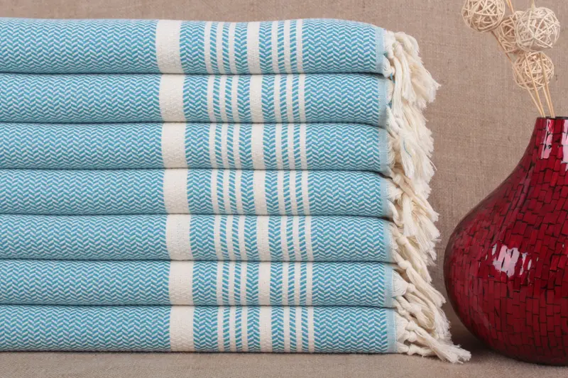 Small Turkish Tea Towel Striped Beige, Organic Cotton, 18x40 Inches