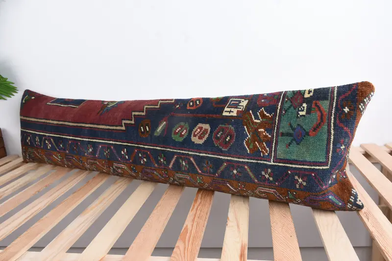 Pillow Case, Vintage Kilim Pillow, Turkish Pillow, 12x48 Red Cushion, Handmade Cushion, Vintage Kilim Throw Pillow, Handmade Pillow Sham - 5