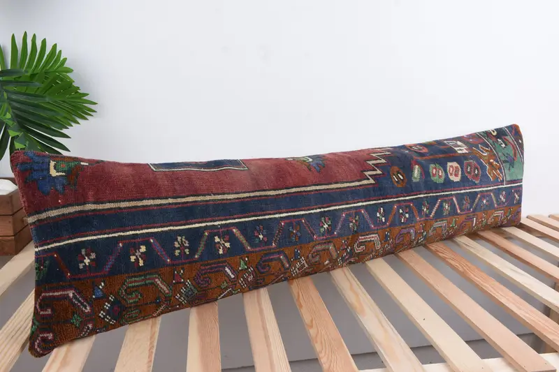 Pillow Case, Vintage Kilim Pillow, Turkish Pillow, 12x48 Red Cushion, Handmade Cushion, Vintage Kilim Throw Pillow, Handmade Pillow Sham - 4