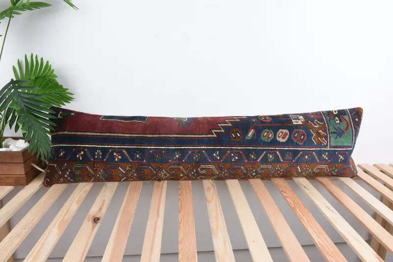 Pillow Case, Vintage Kilim Pillow, Turkish Pillow, 12x48 Red Cushion, Handmade Cushion, Vintage Kilim Throw Pillow, Handmade Pillow Sham - 1