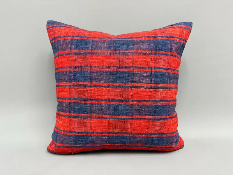 Natural Pillow, Seat Cushion, 18x18 Red Cushion, Boho Pillow Sham Cover, Gift Pillow, Vintage Kilim Throw Pillow, Pillow Cover, Colorful Pillow Case - 4