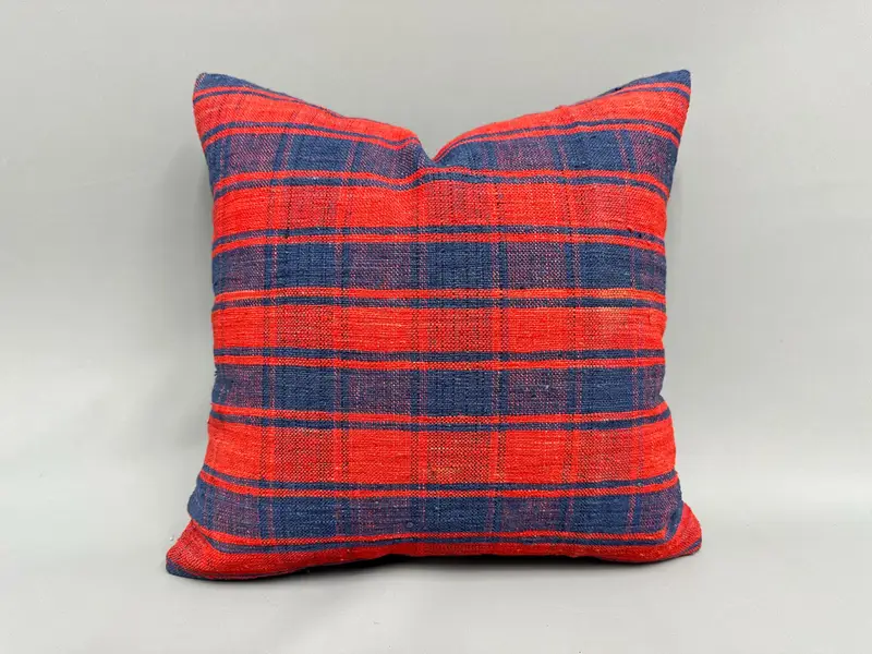 Natural Pillow, Seat Cushion, 18x18 Red Cushion, Boho Pillow Sham Cover, Gift Pillow, Vintage Kilim Throw Pillow, Pillow Cover, Colorful Pillow Case - 1