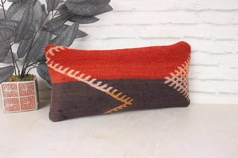 Vintage Kilim Throw Pillow, Bohemian Cushion Cushion Case, Kilim Pillow Cover, Cushion, Seat Cushion Cover, Kilim Pillow, 10x20 Red Pillow - 3