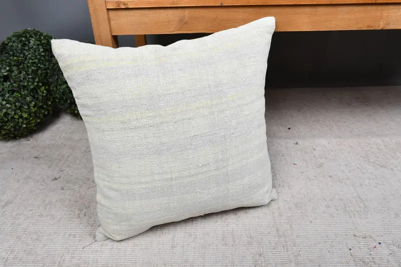 18x18 White Pillow, Turkish Kilim Pillow, Pillow Sham, Handmade Kilim Cushion, Handmade Throw Pillow Cover, Ethnical Kilim Rug Pillow - 7