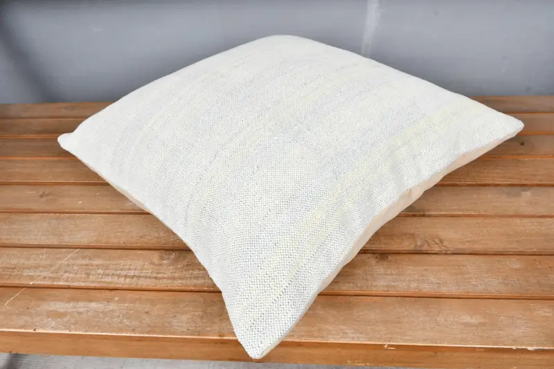 18x18 White Pillow, Turkish Kilim Pillow, Pillow Sham, Handmade Kilim Cushion, Handmade Throw Pillow Cover, Ethnical Kilim Rug Pillow - 2