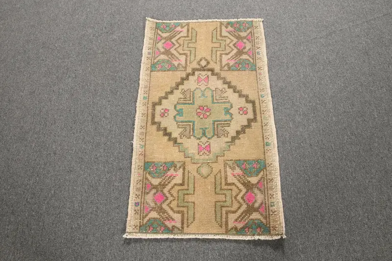 Vintage Türk Halısı, 1.6x2.7 ft Oushak Halı, Kahverengi Küçük Patchwork Halı - 1