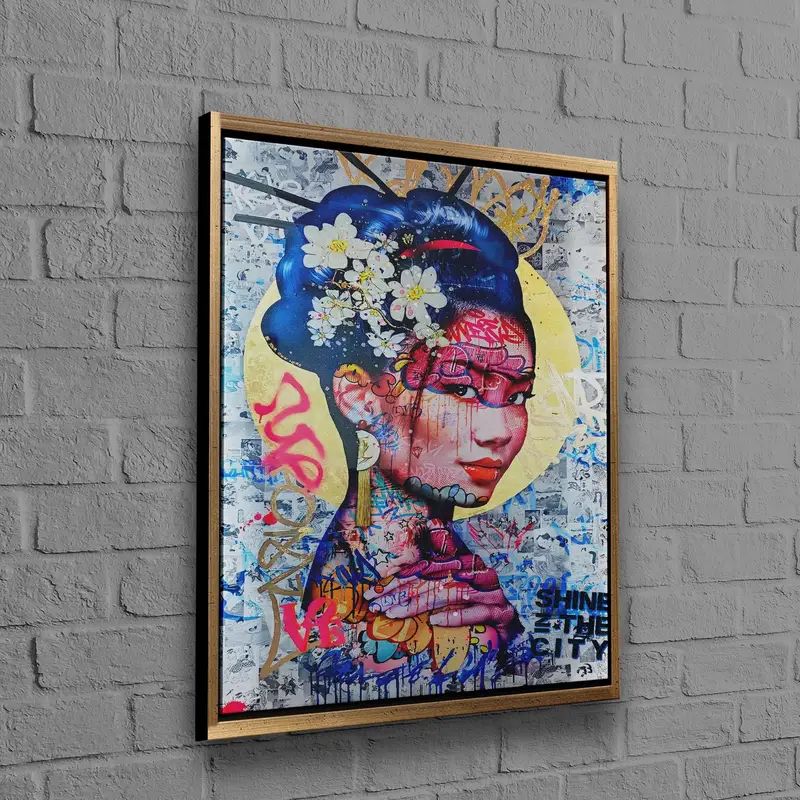 Elegante lienzo impreso de Banksy Geisha: arte graffiti moderno