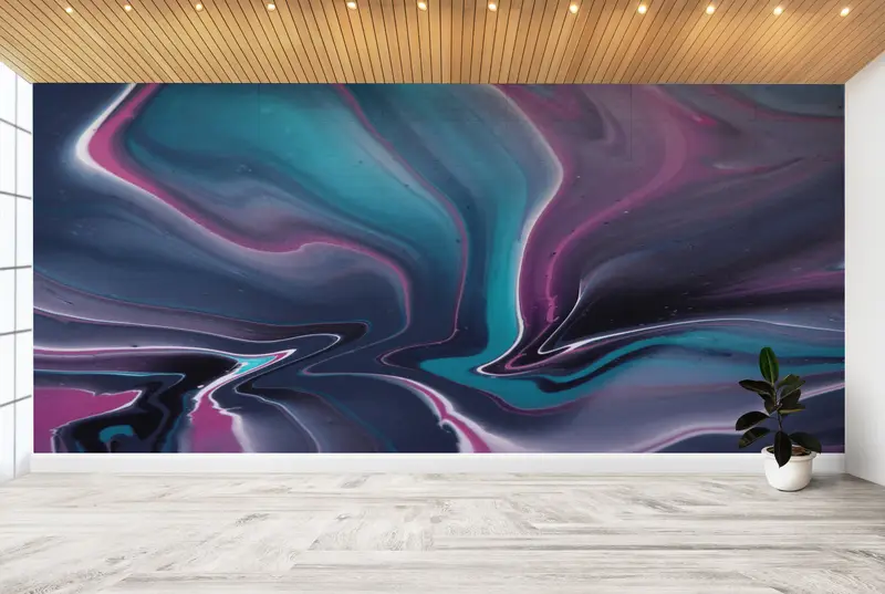 Modern Mekanlar için Zarif Pembe ve Mavi Çağdaş Baskılı Duvar Kağıdı