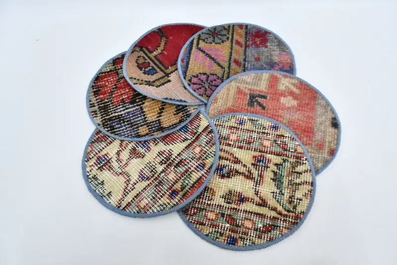 Manteles individuales bohemios con círculos rojos y bronce, manteles individuales bohemios de algodón y lana