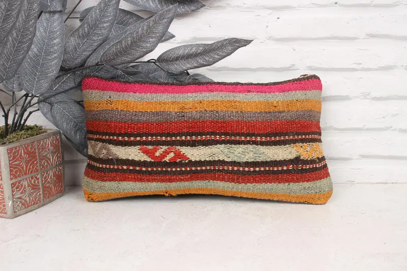 Southwestern Cushion Cover, Turkish Pillow, 8x16 Pink Pillow, Cushion Case, Vintage Kilim Pillow, Designer Throw Cushion Cover, Kilim Pillow Cover - 1
