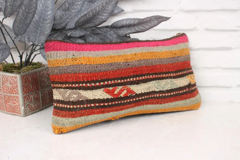 Southwestern Cushion Cover, Turkish Pillow, 8x16 Pink Pillow, Cushion Case, Vintage Kilim Pillow, Designer Throw Cushion Cover, Kilim Pillow Cover - 3