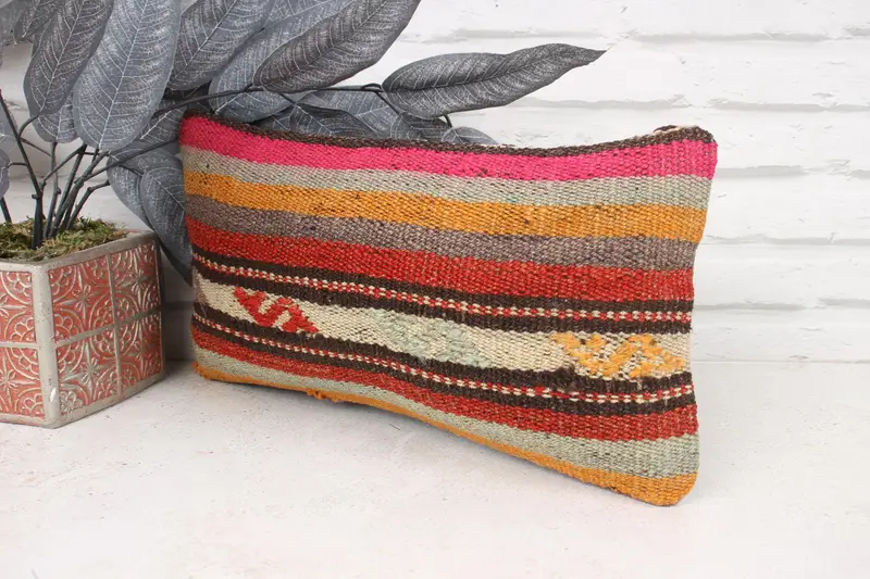 Southwestern Cushion Cover, Turkish Pillow, 8x16 Pink Pillow, Cushion Case, Vintage Kilim Pillow, Designer Throw Cushion Cover, Kilim Pillow Cover - 4