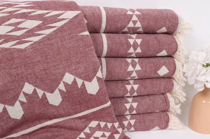 70x60 Cotton Geometric Towel, Employee Gifts, Thanksgiving Tablecloth, Throw Blanket, Woven Blanket, Organic Throw, Decorative Blanket - 1