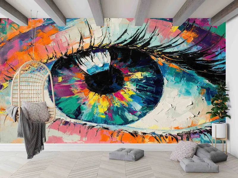 現代的なプリント壁紙: 抽象的なカラフルな目のデザイン