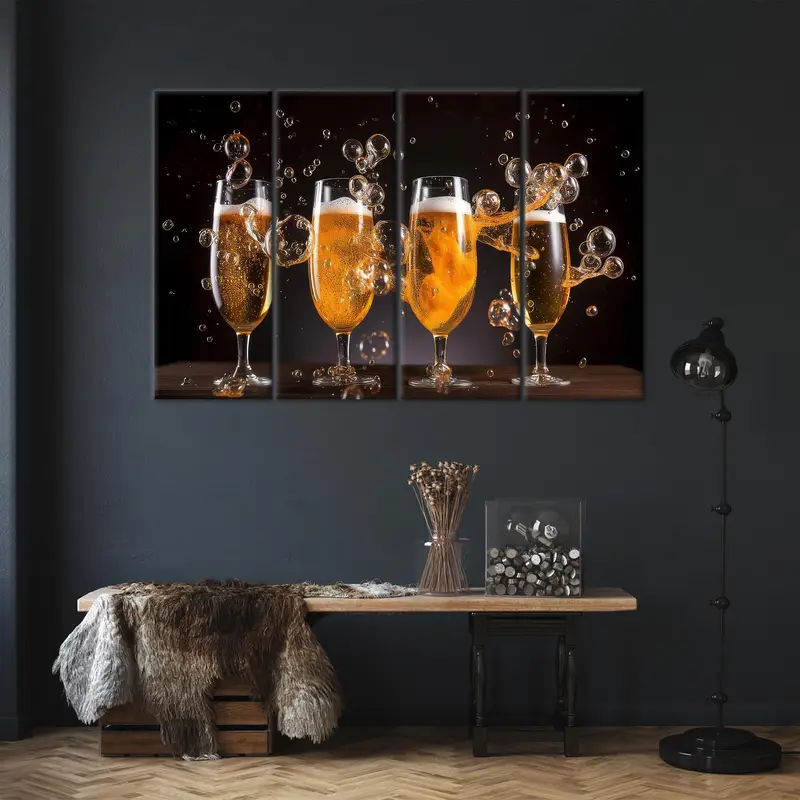 Champagne Art, Pub Wall Art, Beer Canvas Art, Kitchen Wall Decor, Modern Canvas Art, Home Decor Wall Art, Kitchen Canvas Art, Modern Art - 3