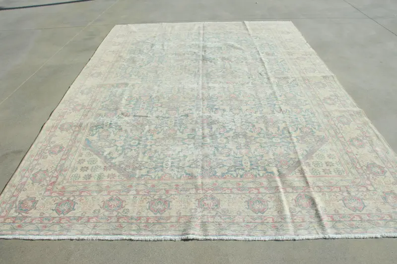 8,1x11,4 ft Teppich, türkischer Vintage Teppich, blau rot floraler Wollteppich - 1