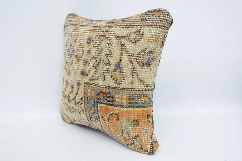 12x12 Beige Pillow, Cushion, Pillow for Couch, Custom Pillow Case, Vintage Kilim Pillow, Turkish Pillow, Pattern Throw Cushion Case - 4
