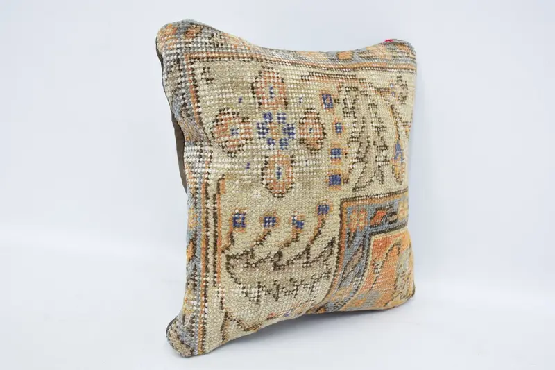 12x12 Beige Pillow, Cushion, Pillow for Couch, Custom Pillow Case, Vintage Kilim Pillow, Turkish Pillow, Pattern Throw Cushion Case - 3