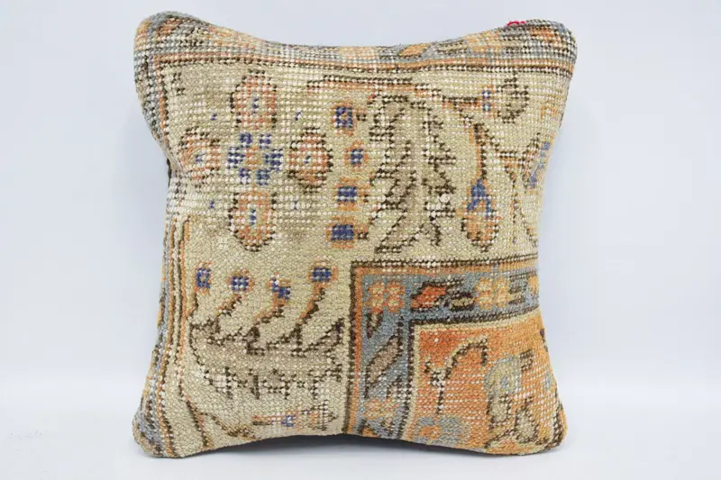 12x12 Beige Pillow, Cushion, Pillow for Couch, Custom Pillow Case, Vintage Kilim Pillow, Turkish Pillow, Pattern Throw Cushion Case - 1