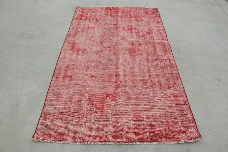 Vintage Alan Halısı, 3.9x6.8 ft Türk Halısı, Kırmızı Oushak Yün Halı - 1