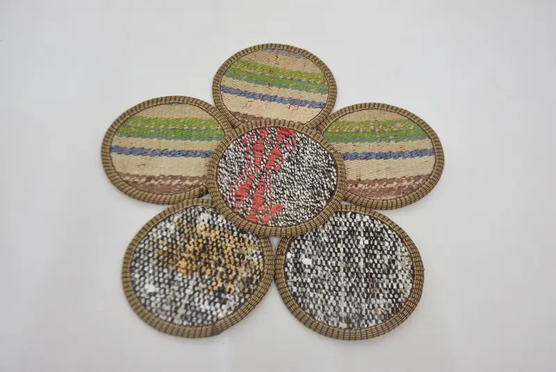 Posavasos de rayas verdes y beige, posavasos Boho Circle único