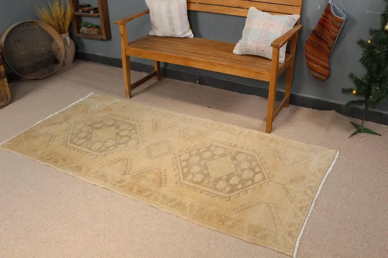 Alfombra Elegante Beige 9x1,8m A Rayas con Formas Geométricas