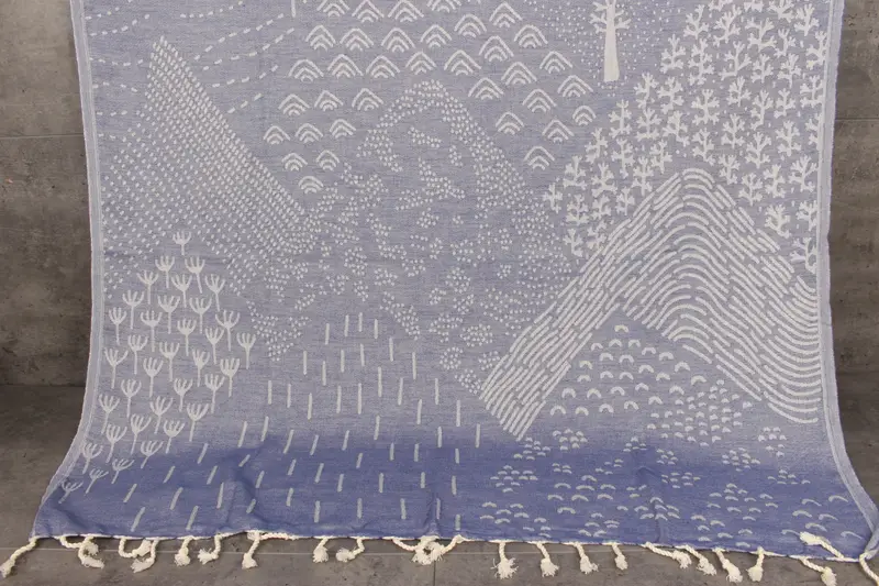 Bachelorette Turkish Beach Towel Navy Patterned Trees, 40x71 Inches