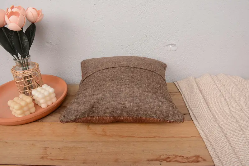 Kilim Pillow Cover, Antique Pillows, 14x14 Brown Pillow Case, Handwoven Pillow Sham, Handwoven Pillow Cover Pillow, Turkish Pillow, Pillow Case - 6