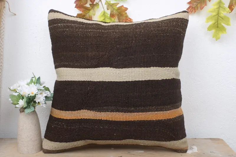 Pillow Cover, Office Chair Cushion Case, Retro Cushion, 18x18 Brown Cushion Case, Handmade Kilim Cushion, Ethnical Kilim Rug Pillow, Pillow for Sofa - 2