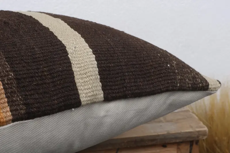 Pillow Cover, Office Chair Cushion Case, Retro Cushion, 18x18 Brown Cushion Case, Handmade Kilim Cushion, Ethnical Kilim Rug Pillow, Pillow for Sofa - 6